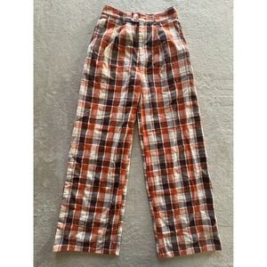 English Factory Womens Burnt Orange Plaid Wide Leg High Rise Pants Small
